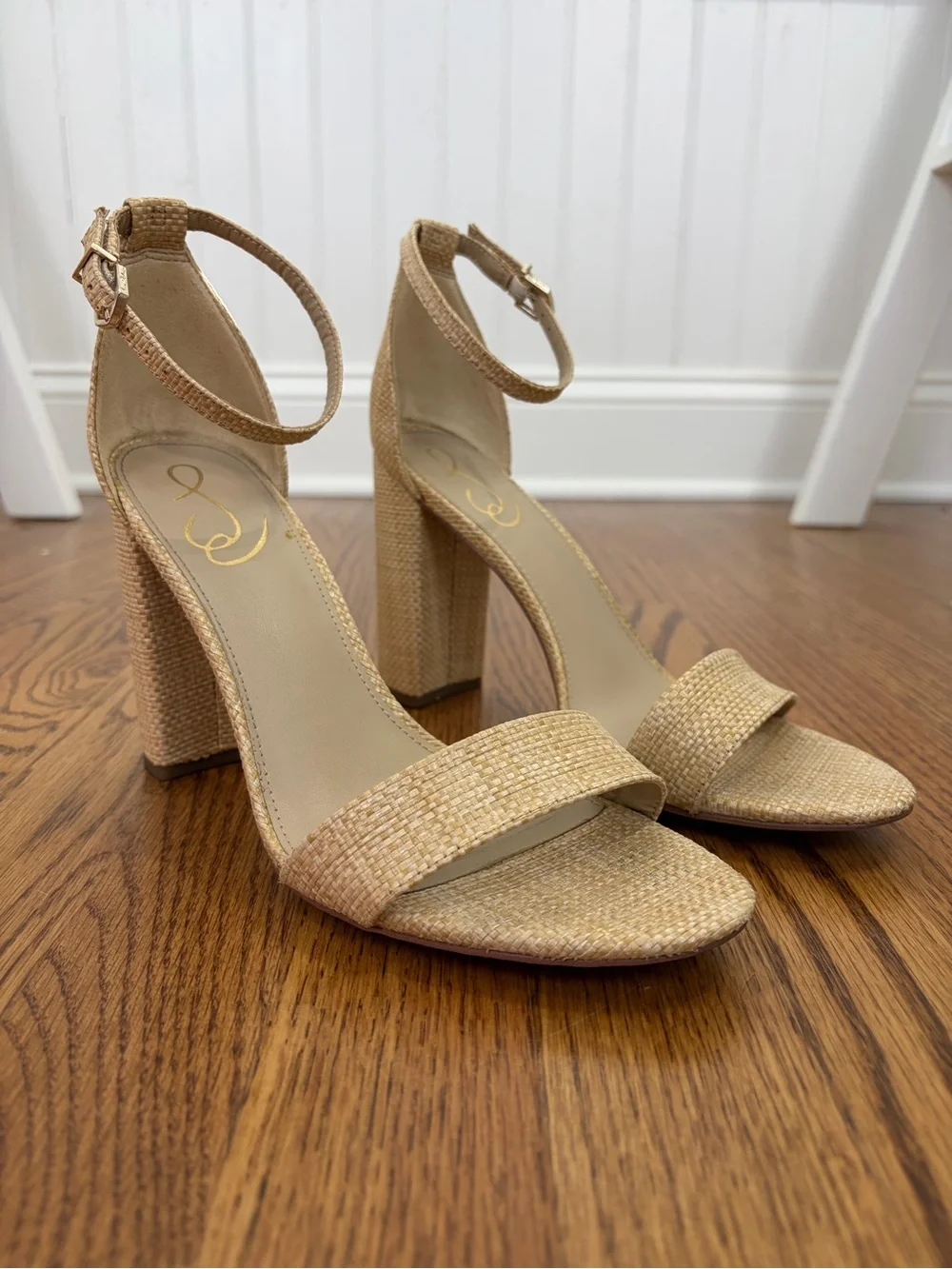 Sam Edelman Yaro Block Heel Sandal in Natural Raffia (9.5)